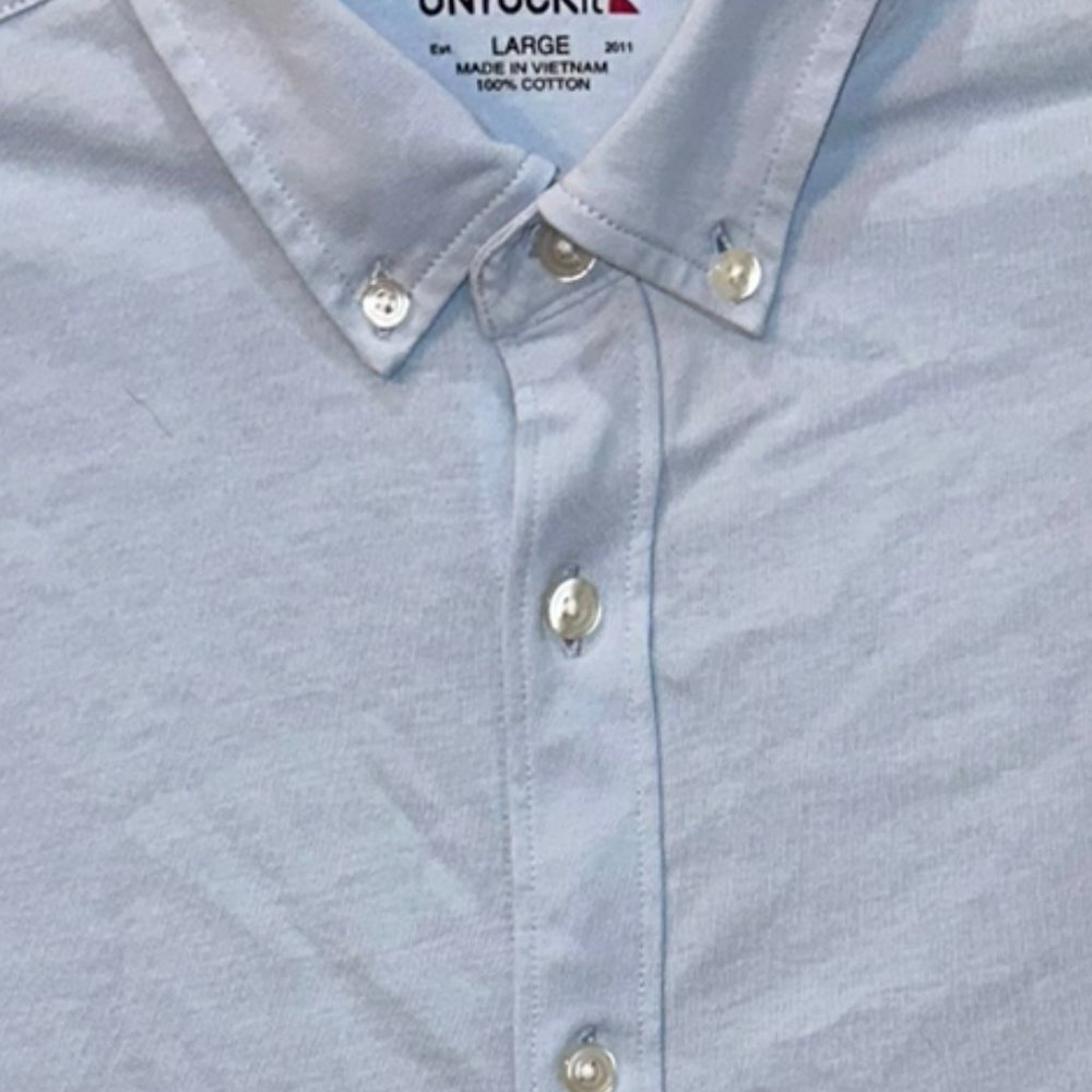 Men's UNTUCKit Huber Jersey Knit Button Down Shirt Light Blue Size Large - Picture 2 of 5